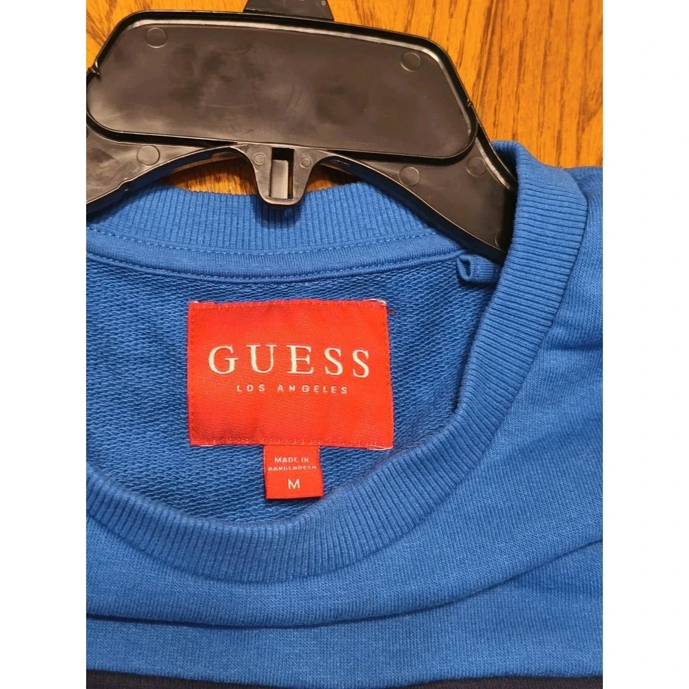 Vintage Guess Mens Blue Striped Preppy Cotton Sweater Size Medium Y2K '90s Retro
